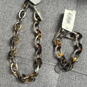 NINE‎ WEST Chunky  chain link necklace and bracelet silver + faux tortoise shell